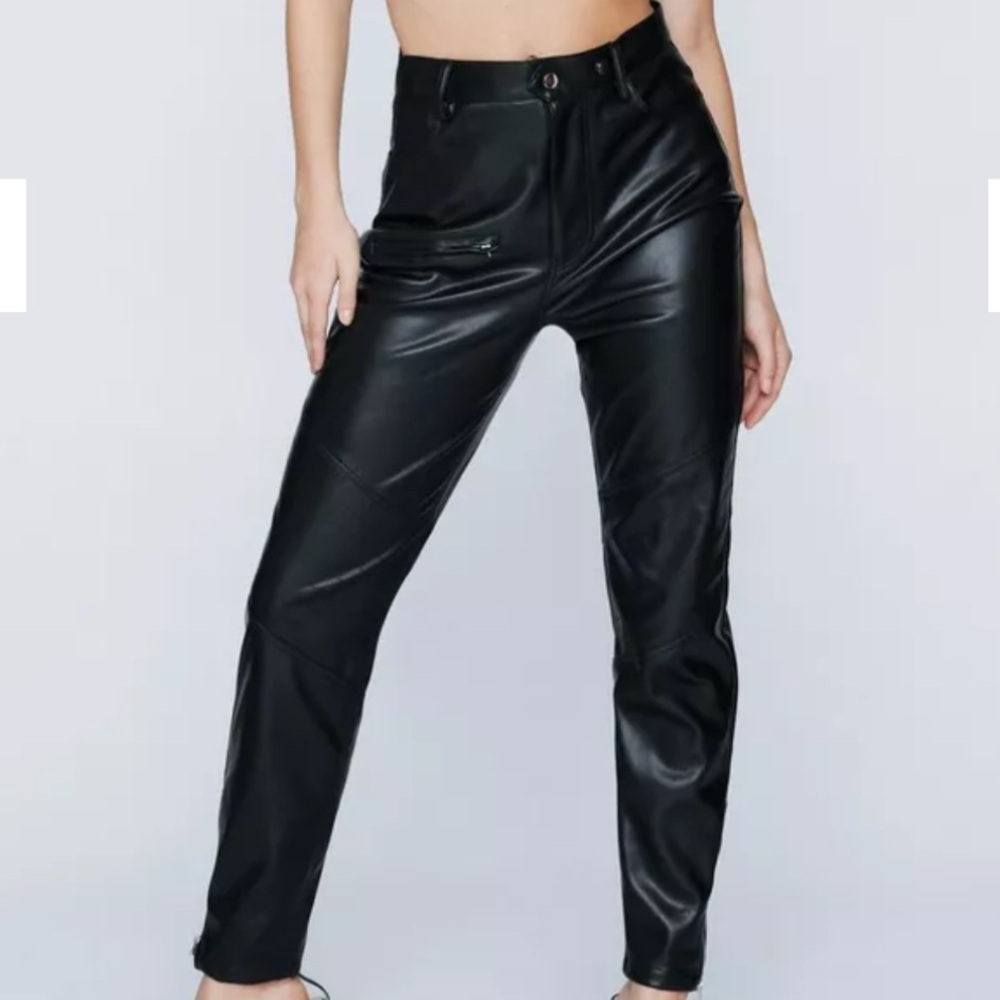 Nasty Gal Women 4 Grunge Gothic High-Rise Faux Leather Skinny Cargo Pants NWT